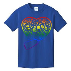 Rainbow Flag Stethoscope Heart Nurse Doctor Lgbt Ally Pride Gift Kids T-Shirt