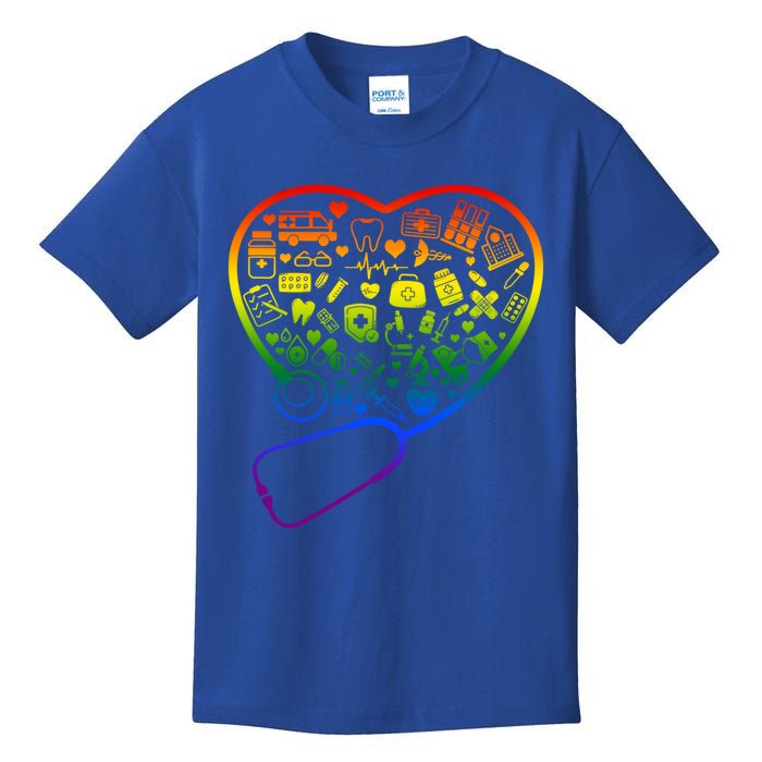 Rainbow Flag Stethoscope Heart Nurse Doctor Lgbt Ally Pride Gift Kids T-Shirt