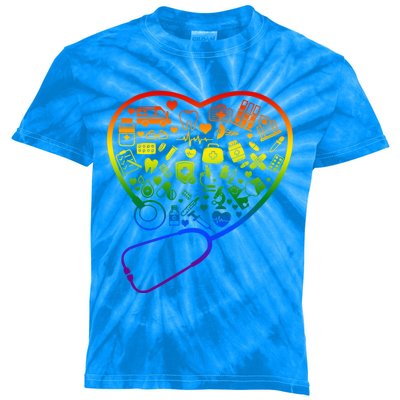 Rainbow Flag Stethoscope Heart Nurse Doctor Lgbt Ally Pride Gift Kids Tie-Dye T-Shirt