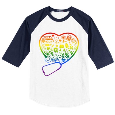 Rainbow Flag Stethoscope Heart Nurse Doctor Lgbt Ally Pride Gift Baseball Sleeve Shirt