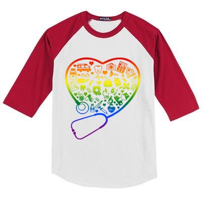 Rainbow Flag Stethoscope Heart Nurse Doctor Lgbt Ally Pride Gift Kids Colorblock Raglan Jersey