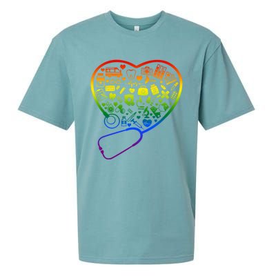 Rainbow Flag Stethoscope Heart Nurse Doctor Lgbt Ally Pride Gift Sueded Cloud Jersey T-Shirt