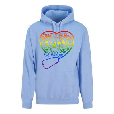 Rainbow Flag Stethoscope Heart Nurse Doctor Lgbt Ally Pride Gift Unisex Surf Hoodie