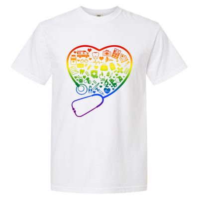 Rainbow Flag Stethoscope Heart Nurse Doctor Lgbt Ally Pride Gift Garment-Dyed Heavyweight T-Shirt