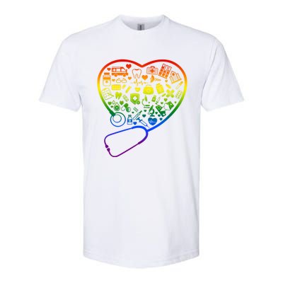 Rainbow Flag Stethoscope Heart Nurse Doctor Lgbt Ally Pride Gift Softstyle® CVC T-Shirt