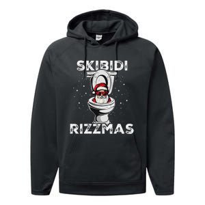 Rizzmas Funny Toilet Santa White Elephant Christmas Performance Fleece Hoodie