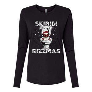 Rizzmas Funny Toilet Santa White Elephant Christmas Womens Cotton Relaxed Long Sleeve T-Shirt