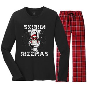 Rizzmas Funny Toilet Santa White Elephant Christmas Women's Long Sleeve Flannel Pajama Set 