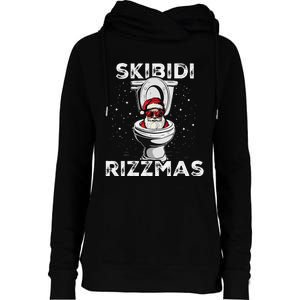 Rizzmas Funny Toilet Santa White Elephant Christmas Womens Funnel Neck Pullover Hood