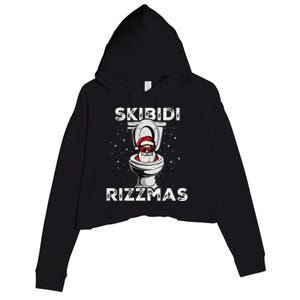 Rizzmas Funny Toilet Santa White Elephant Christmas Crop Fleece Hoodie