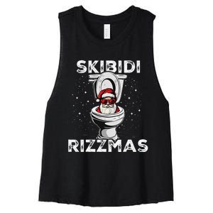 Rizzmas Funny Toilet Santa White Elephant Christmas Women's Racerback Cropped Tank