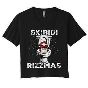 Rizzmas Funny Toilet Santa White Elephant Christmas Women's Crop Top Tee