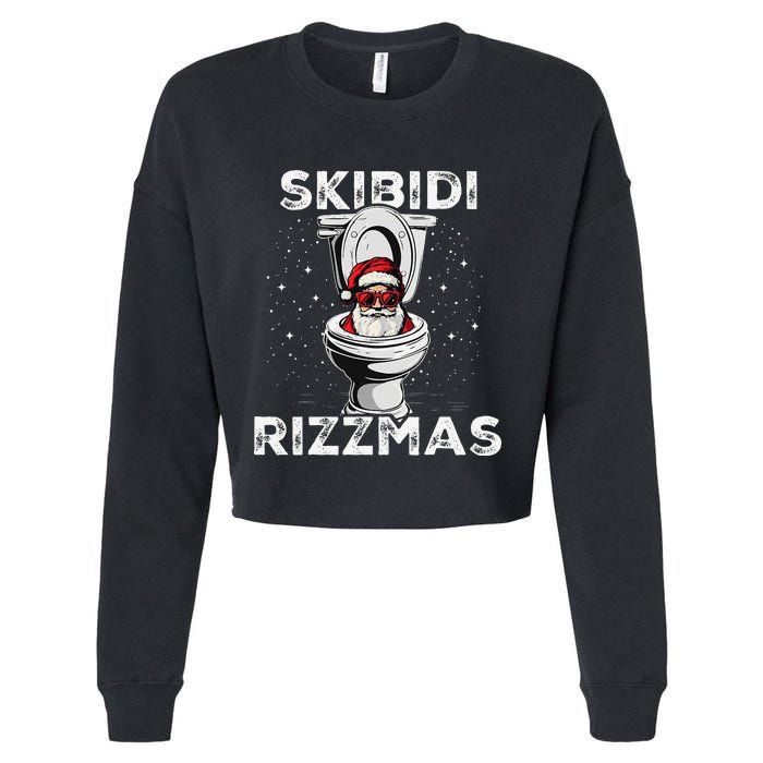 Rizzmas Funny Toilet Santa White Elephant Christmas Cropped Pullover Crew