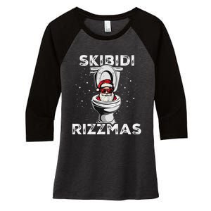 Rizzmas Funny Toilet Santa White Elephant Christmas Women's Tri-Blend 3/4-Sleeve Raglan Shirt