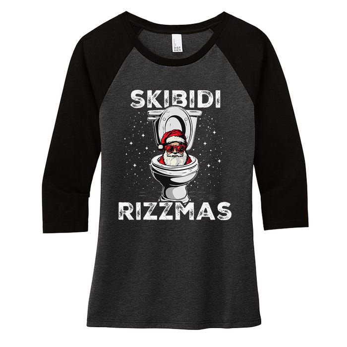 Rizzmas Funny Toilet Santa White Elephant Christmas Women's Tri-Blend 3/4-Sleeve Raglan Shirt