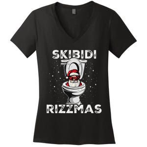 Rizzmas Funny Toilet Santa White Elephant Christmas Women's V-Neck T-Shirt