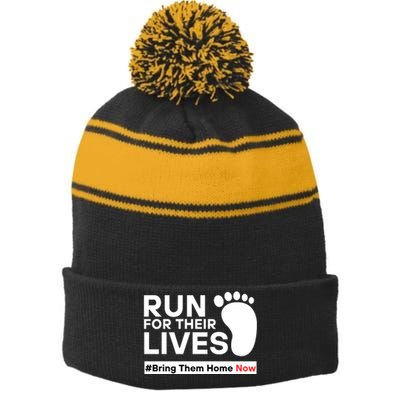 Run For Their Lives Bring Them Home Now Stripe Pom Pom Beanie