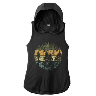 Retro Forest Trees Outdoors Nature Ladies PosiCharge Tri-Blend Wicking Draft Hoodie Tank