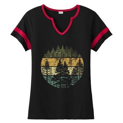 Retro Forest Trees Outdoors Nature Ladies Halftime Notch Neck Tee