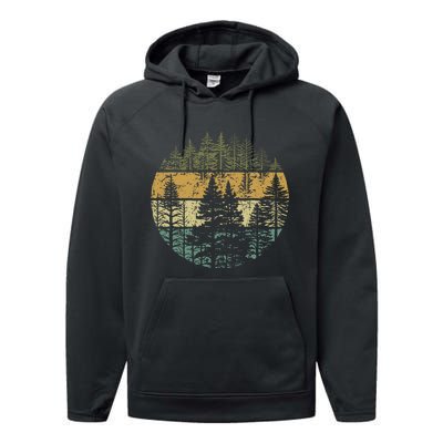 Retro Forest Trees Outdoors Nature Performance Fleece Hoodie