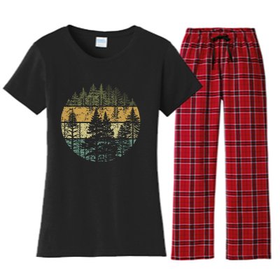 Retro Forest Trees Outdoors Nature Women's Flannel Pajama Set