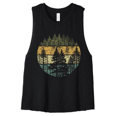 Retro Forest Trees Outdoors Nature Women's Racerback Cropped Tank