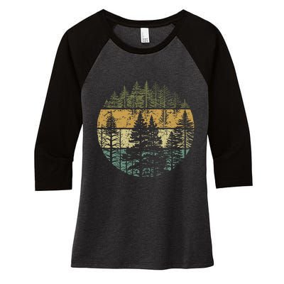 Retro Forest Trees Outdoors Nature Women's Tri-Blend 3/4-Sleeve Raglan Shirt