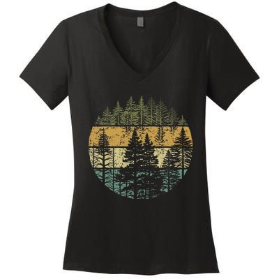 Retro Forest Trees Outdoors Nature Women's V-Neck T-Shirt