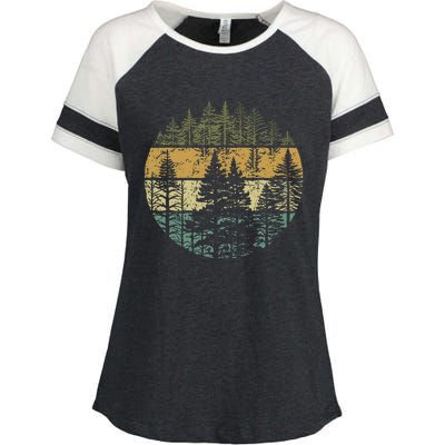 Retro Forest Trees Outdoors Nature Enza Ladies Jersey Colorblock Tee