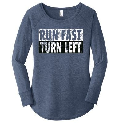 Run Fast Turn Left Funny Track Racing Joke Women's Perfect Tri Tunic Long Sleeve Shirt