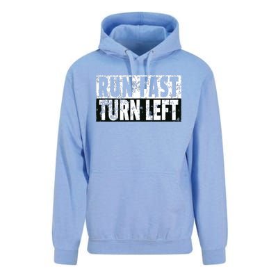 Run Fast Turn Left Funny Track Racing Joke Unisex Surf Hoodie