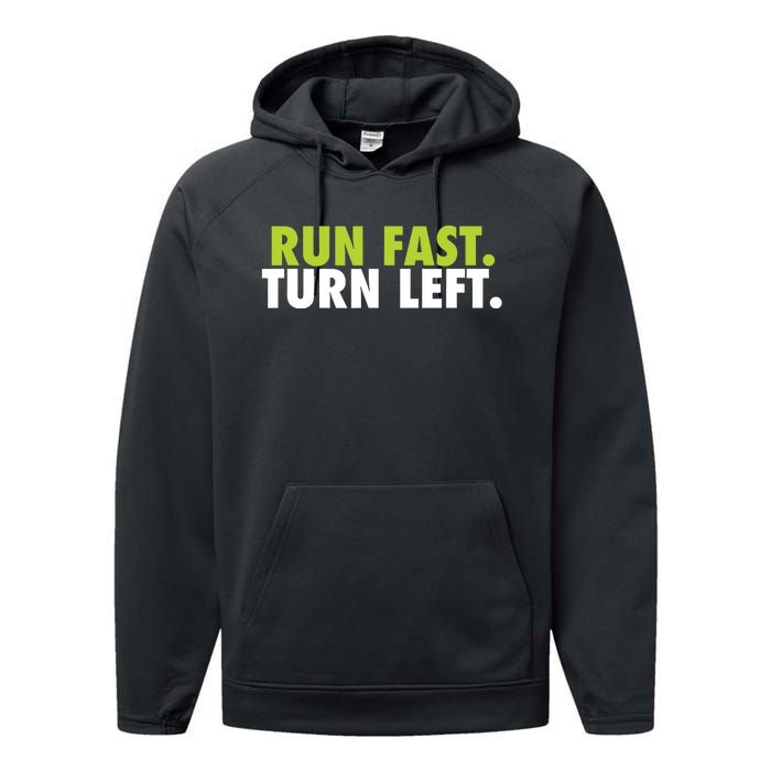 Run Fast Turn Left Funny Track Runner Motivational Fitness Performance Fleece Hoodie