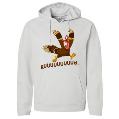 Run Funny Thanksgiving Turkey Performance Fleece Hoodie