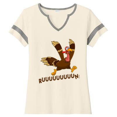 Run Funny Thanksgiving Turkey Ladies Halftime Notch Neck Tee