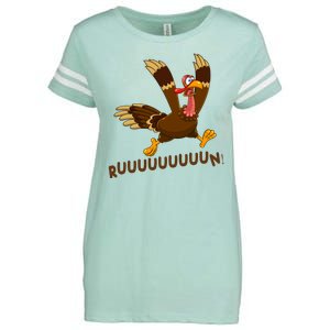 Run Funny Thanksgiving Turkey Enza Ladies Jersey Football T-Shirt