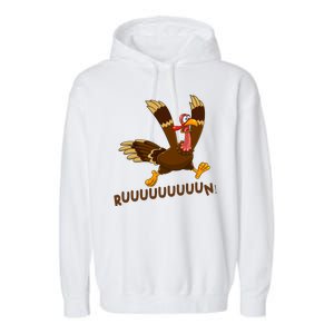 Run Funny Thanksgiving Turkey Garment-Dyed Fleece Hoodie