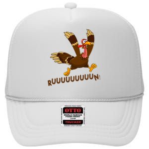 Run Funny Thanksgiving Turkey High Crown Mesh Back Trucker Hat