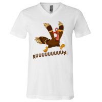 Run Funny Thanksgiving Turkey V-Neck T-Shirt