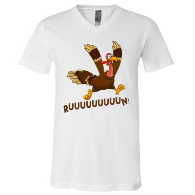 Run Funny Thanksgiving Turkey V-Neck T-Shirt