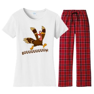 Run Funny Thanksgiving Turkey Women's Flannel Pajama Set