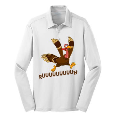 Run Funny Thanksgiving Turkey Silk Touch Performance Long Sleeve Polo