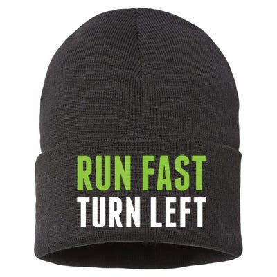 Run Fast Turn Left Track And Field Sustainable Knit Beanie