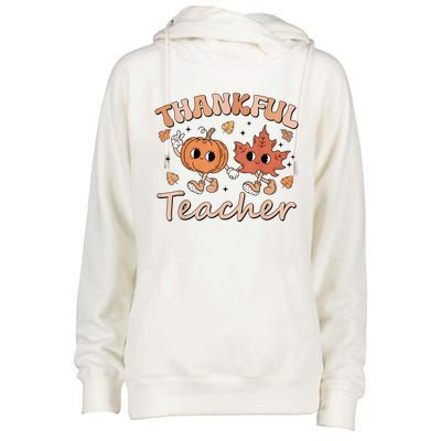 Retro Fall Thankful Teacher Thanksgiving Womens Funnel Neck Pullover Hood