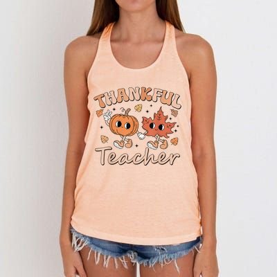 Retro Fall Thankful Teacher Thanksgiving Women's Knotted Racerback Tank