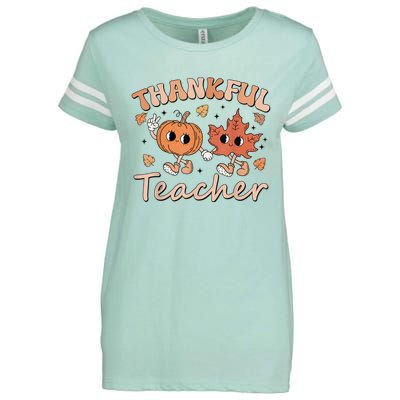 Retro Fall Thankful Teacher Thanksgiving Enza Ladies Jersey Football T-Shirt