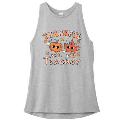 Retro Fall Thankful Teacher Thanksgiving Ladies PosiCharge Tri-Blend Wicking Tank