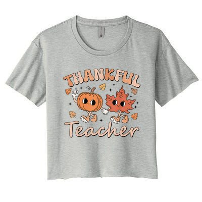 Retro Fall Thankful Teacher Thanksgiving Women's Crop Top Tee