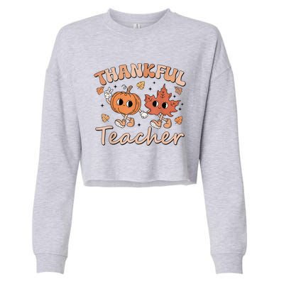 Retro Fall Thankful Teacher Thanksgiving Cropped Pullover Crew