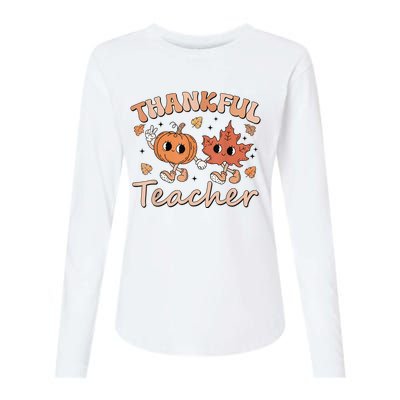 Retro Fall Thankful Teacher Thanksgiving Womens Cotton Relaxed Long Sleeve T-Shirt