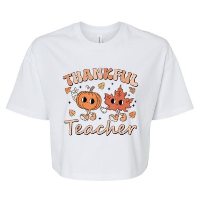 Retro Fall Thankful Teacher Thanksgiving Bella+Canvas Jersey Crop Tee